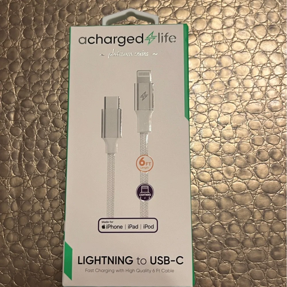 NWT A Charged Life Lightning to USB-C Cable